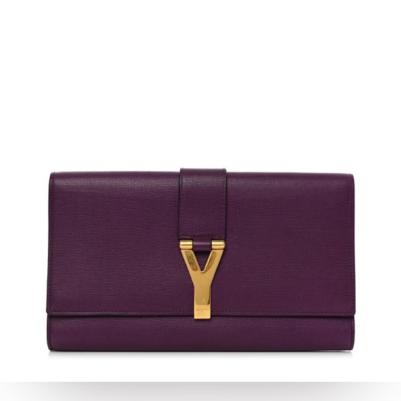 Saint Laurent Handbags - SAINT LAURENT Textured Calfskin Classic Y Ligne Clutch Purple